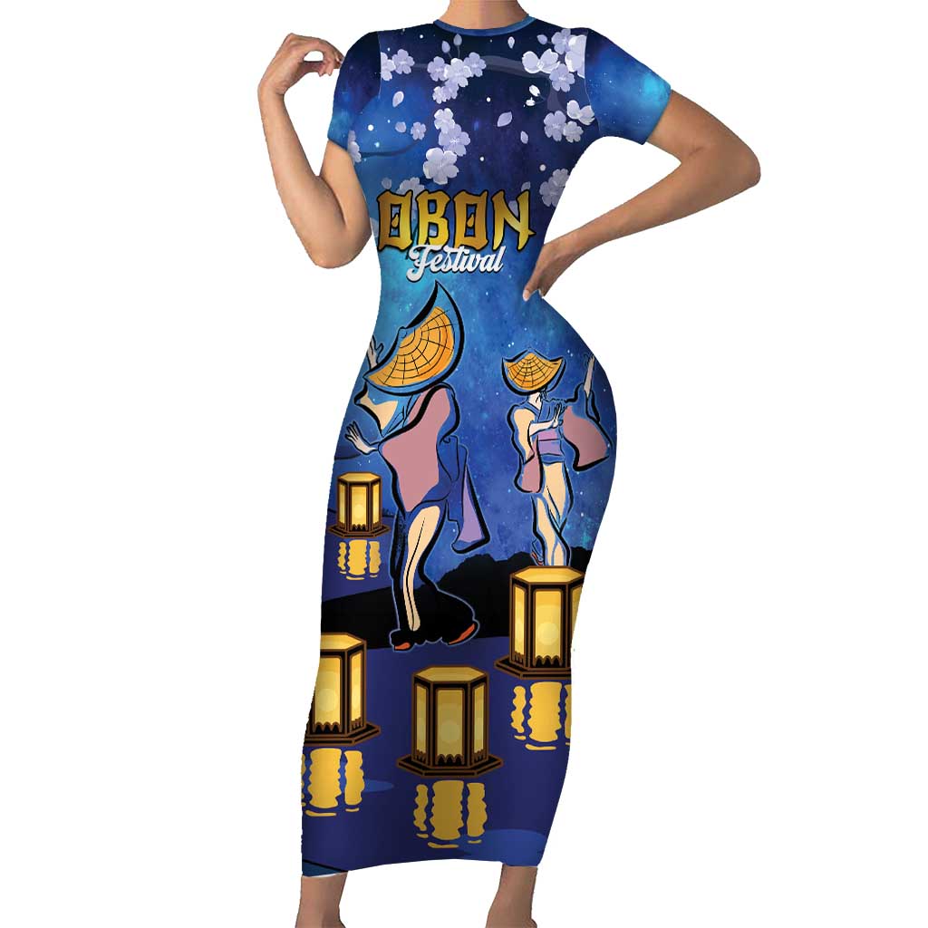 Japan Obon Festival Family Matching Short Sleeve Bodycon Dress and Hawaiian Shirt Sakura Lanterns With Bon Dance - Wonder Print Shop