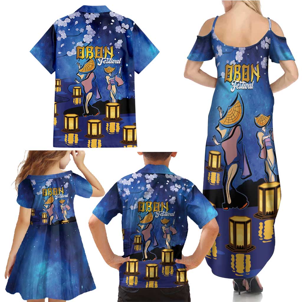 Japan Obon Festival Family Matching Summer Maxi Dress and Hawaiian Shirt Sakura Lanterns With Bon Dance - Wonder Print Shop