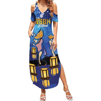 Japan Obon Festival Family Matching Summer Maxi Dress and Hawaiian Shirt Sakura Lanterns With Bon Dance - Wonder Print Shop