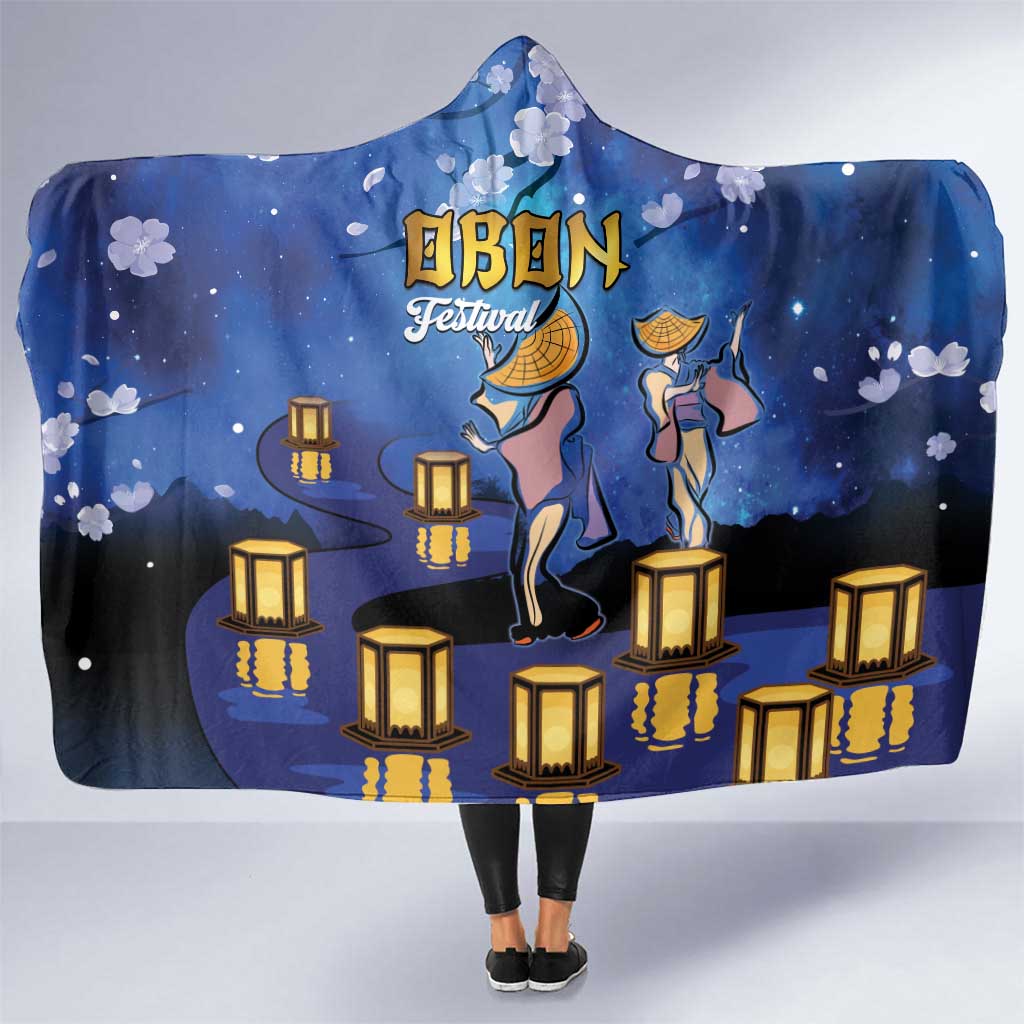 Japan Obon Festival Hooded Blanket Sakura Lanterns With Bon Dance - Wonder Print Shop