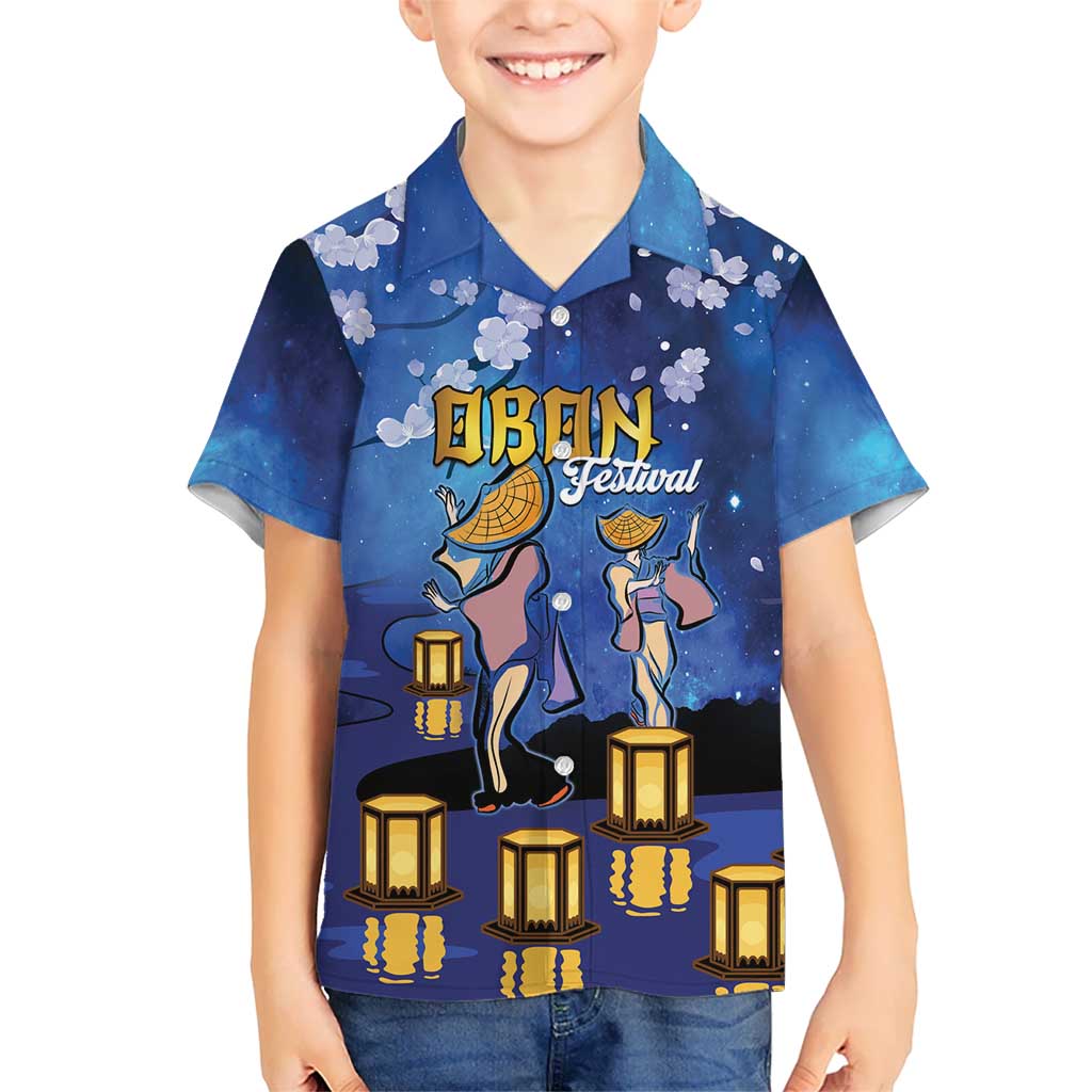 Japan Obon Festival Kid Hawaiian Shirt Sakura Lanterns With Bon Dance - Wonder Print Shop