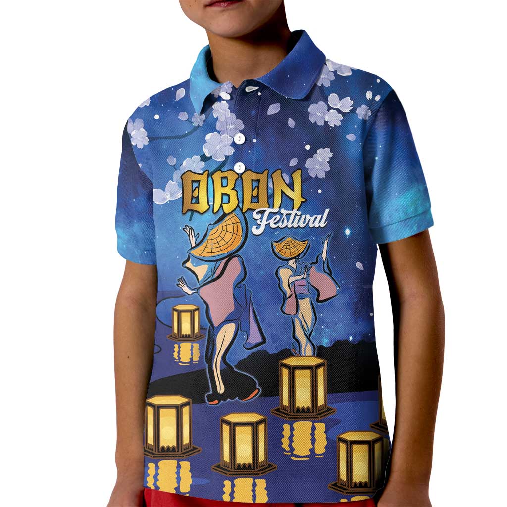 Japan Obon Festival Kid Polo Shirt Sakura Lanterns With Bon Dance - Wonder Print Shop