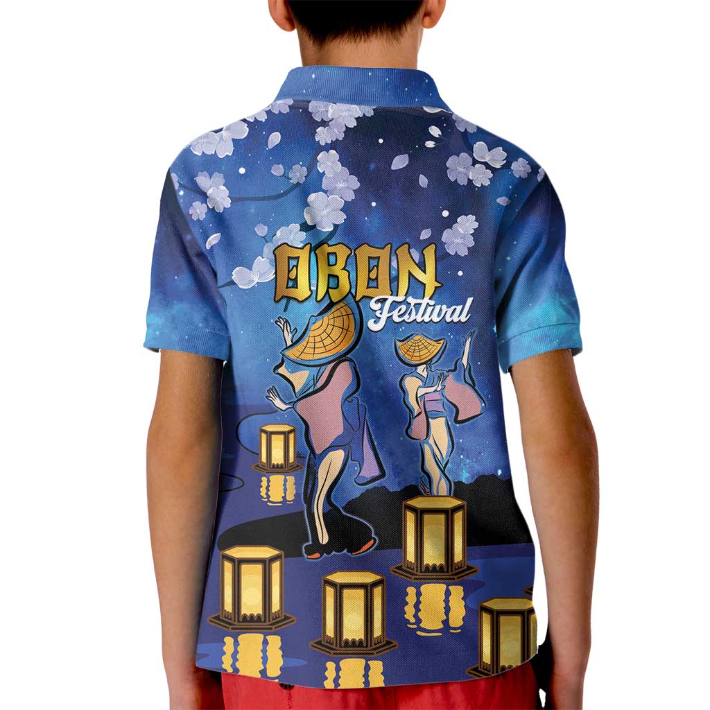 Japan Obon Festival Kid Polo Shirt Sakura Lanterns With Bon Dance - Wonder Print Shop
