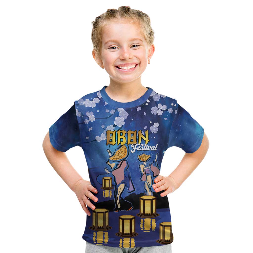 Japan Obon Festival Kid T Shirt Sakura Lanterns With Bon Dance - Wonder Print Shop
