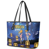 Japan Obon Festival Leather Tote Bag Sakura Lanterns With Bon Dance - Wonder Print Shop