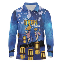 Japan Obon Festival Long Sleeve Polo Shirt Sakura Lanterns With Bon Dance - Wonder Print Shop