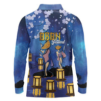 Japan Obon Festival Long Sleeve Polo Shirt Sakura Lanterns With Bon Dance - Wonder Print Shop