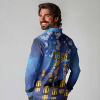 Japan Obon Festival Long Sleeve Polo Shirt Sakura Lanterns With Bon Dance - Wonder Print Shop