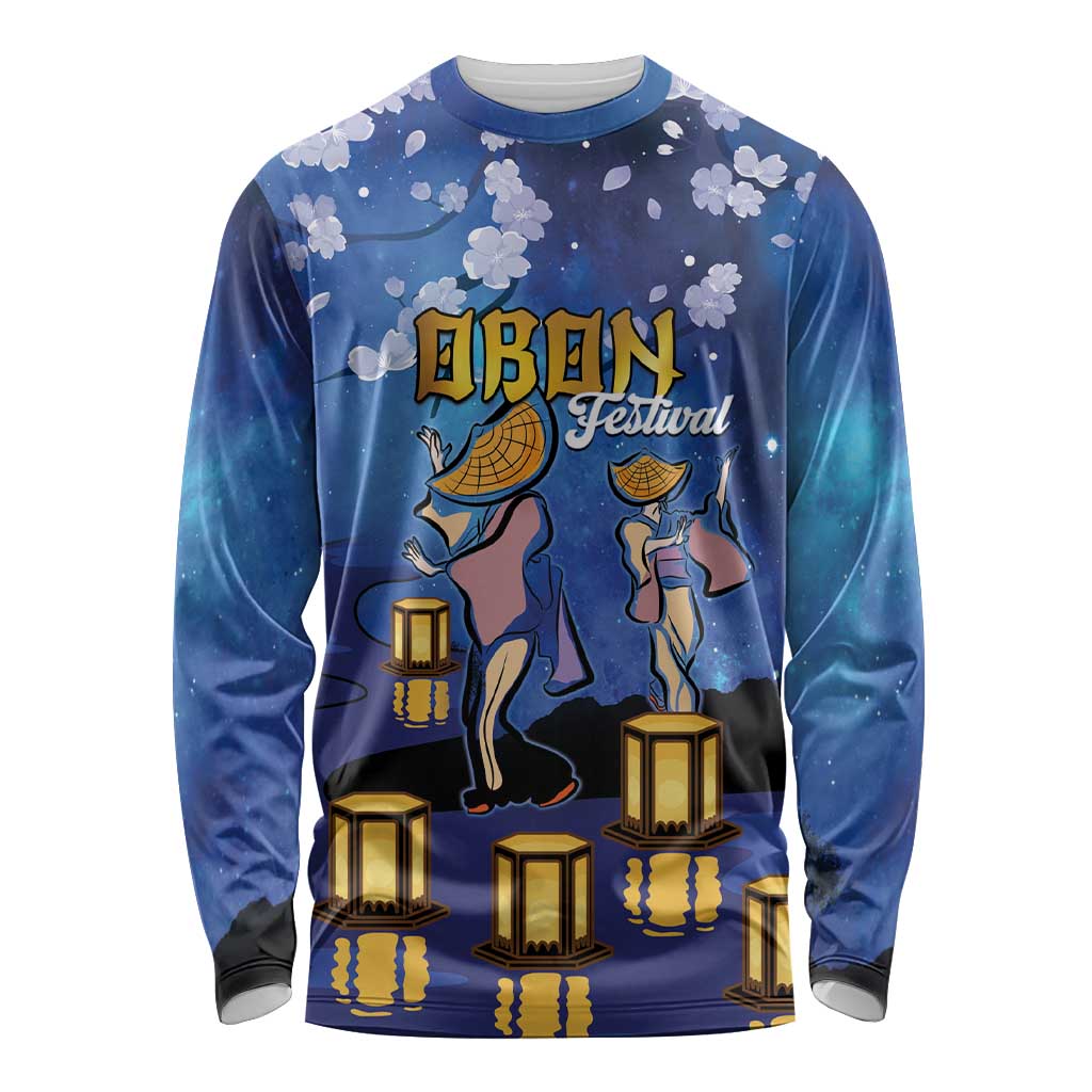 Japan Obon Festival Long Sleeve Shirt Sakura Lanterns With Bon Dance - Wonder Print Shop