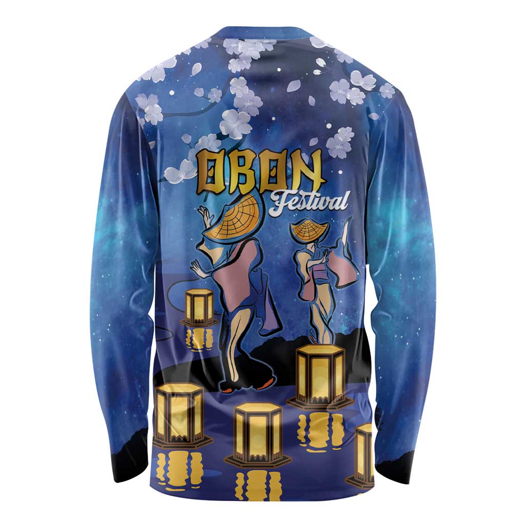 Japan Obon Festival Long Sleeve Shirt Sakura Lanterns With Bon Dance - Wonder Print Shop