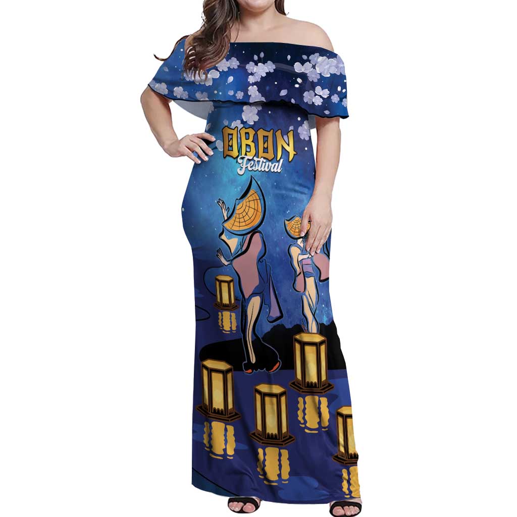 Japan Obon Festival Off Shoulder Maxi Dress Sakura Lanterns With Bon Dance - Wonder Print Shop