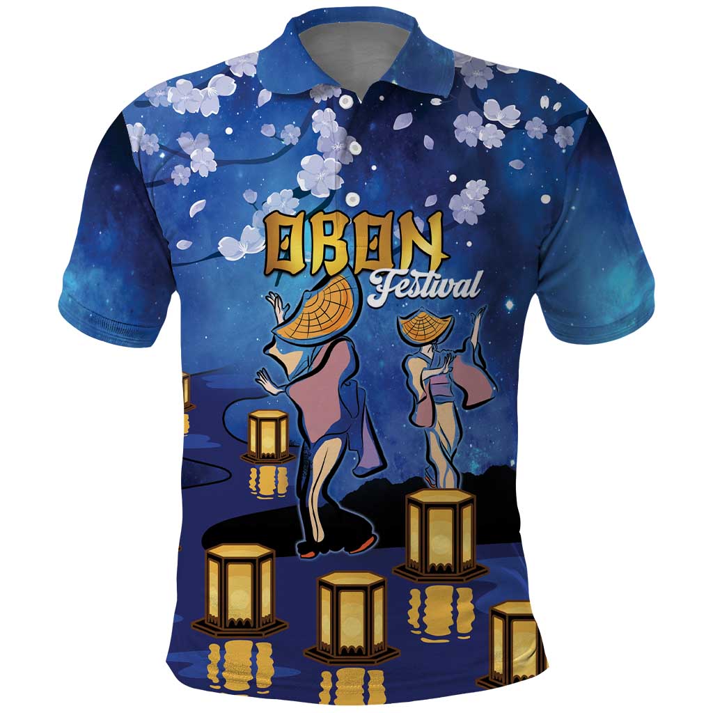Japan Obon Festival Polo Shirt Sakura Lanterns With Bon Dance - Wonder Print Shop