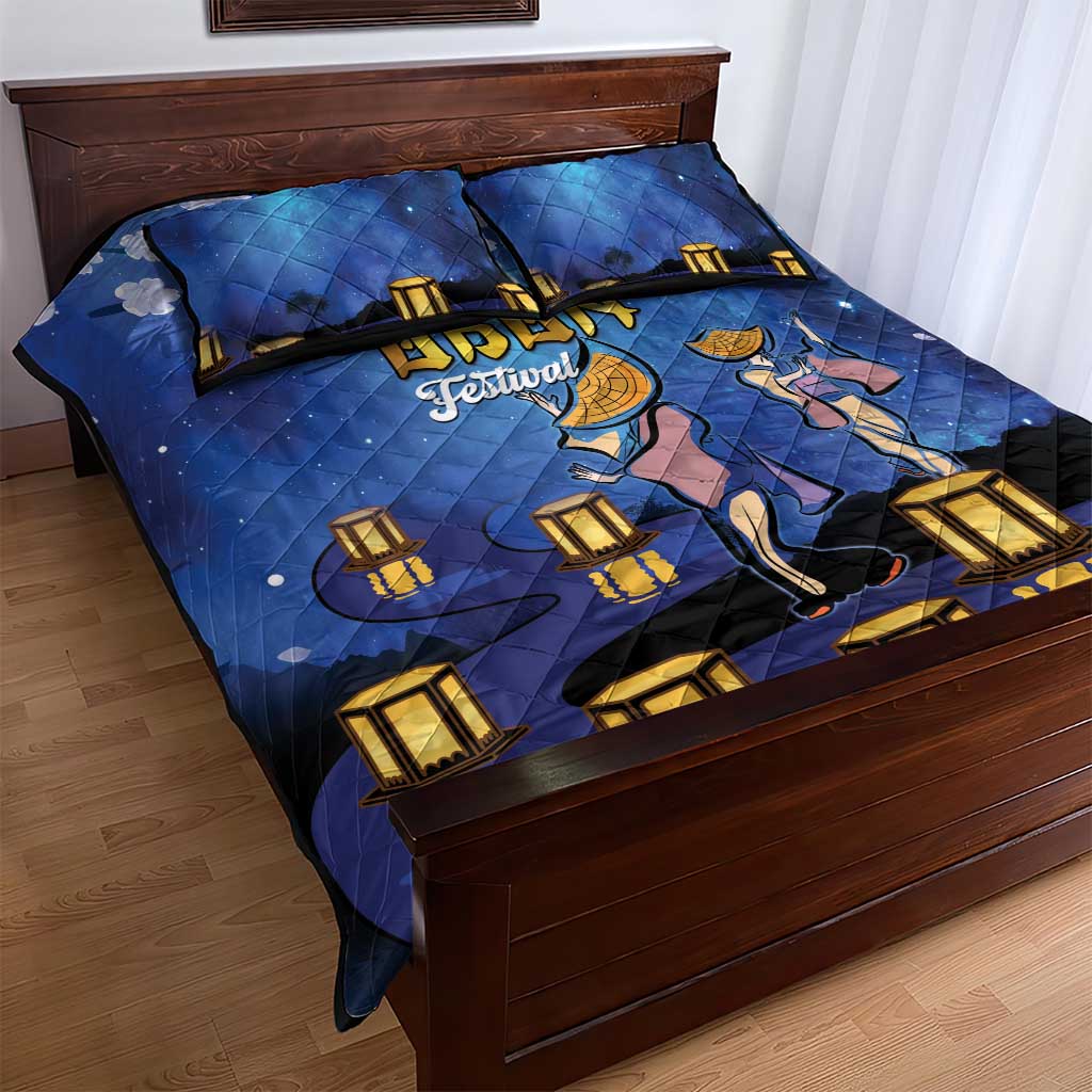 Japan Obon Festival Quilt Bed Set Sakura Lanterns With Bon Dance - Wonder Print Shop