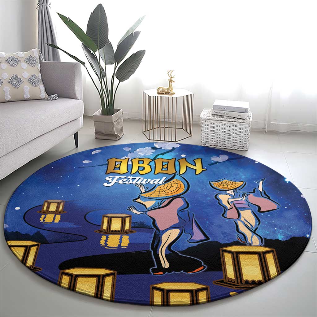 Japan Obon Festival Round Carpet Sakura Lanterns With Bon Dance - Wonder Print Shop