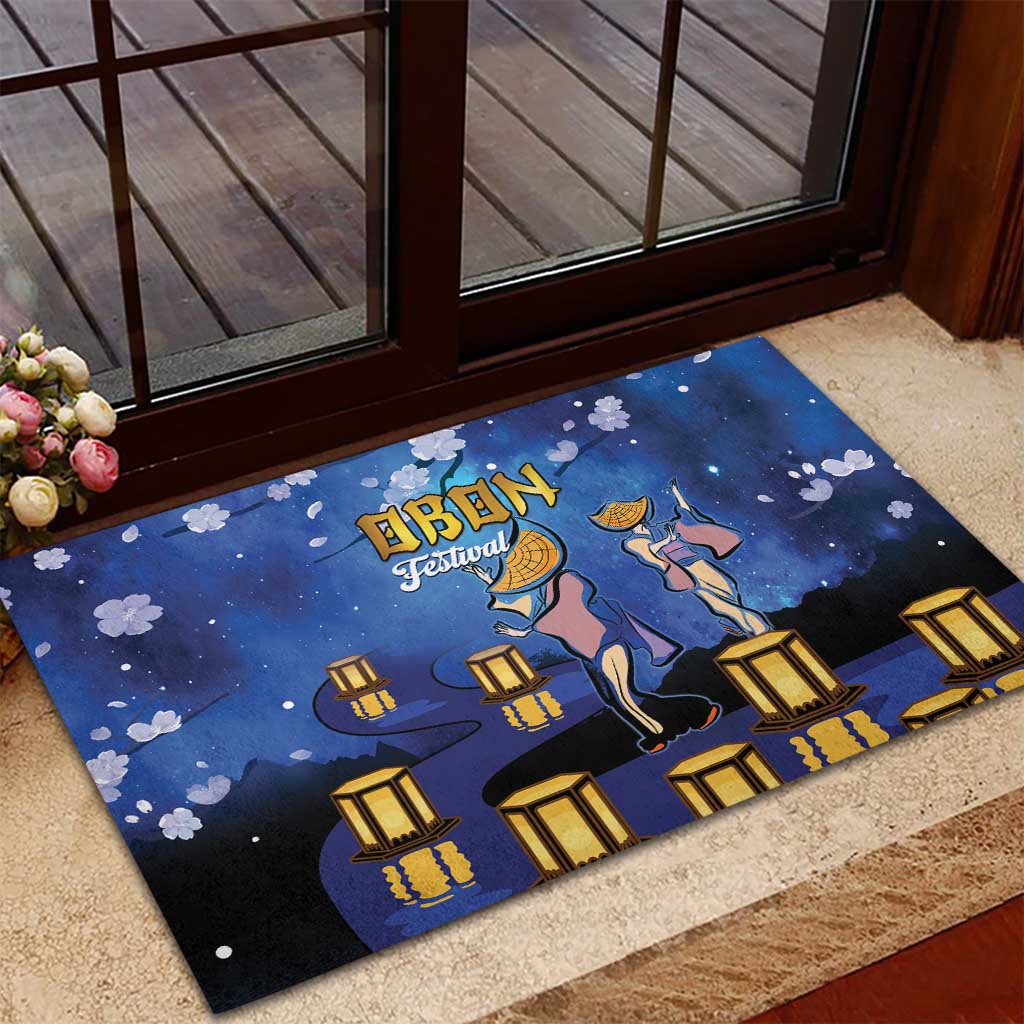 Japan Obon Festival Rubber Doormat Sakura Lanterns With Bon Dance - Wonder Print Shop