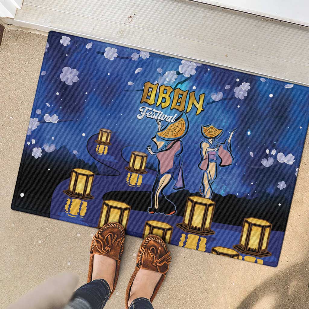 Japan Obon Festival Rubber Doormat Sakura Lanterns With Bon Dance - Wonder Print Shop