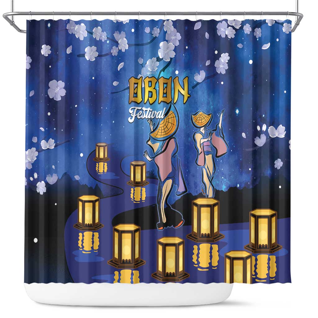 Japan Obon Festival Shower Curtain Sakura Lanterns With Bon Dance - Wonder Print Shop