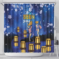 Japan Obon Festival Shower Curtain Sakura Lanterns With Bon Dance - Wonder Print Shop