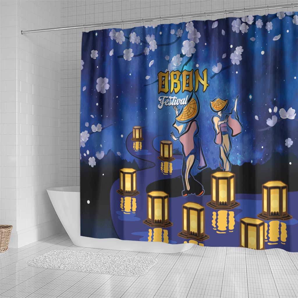 Japan Obon Festival Shower Curtain Sakura Lanterns With Bon Dance - Wonder Print Shop