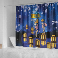 Japan Obon Festival Shower Curtain Sakura Lanterns With Bon Dance - Wonder Print Shop