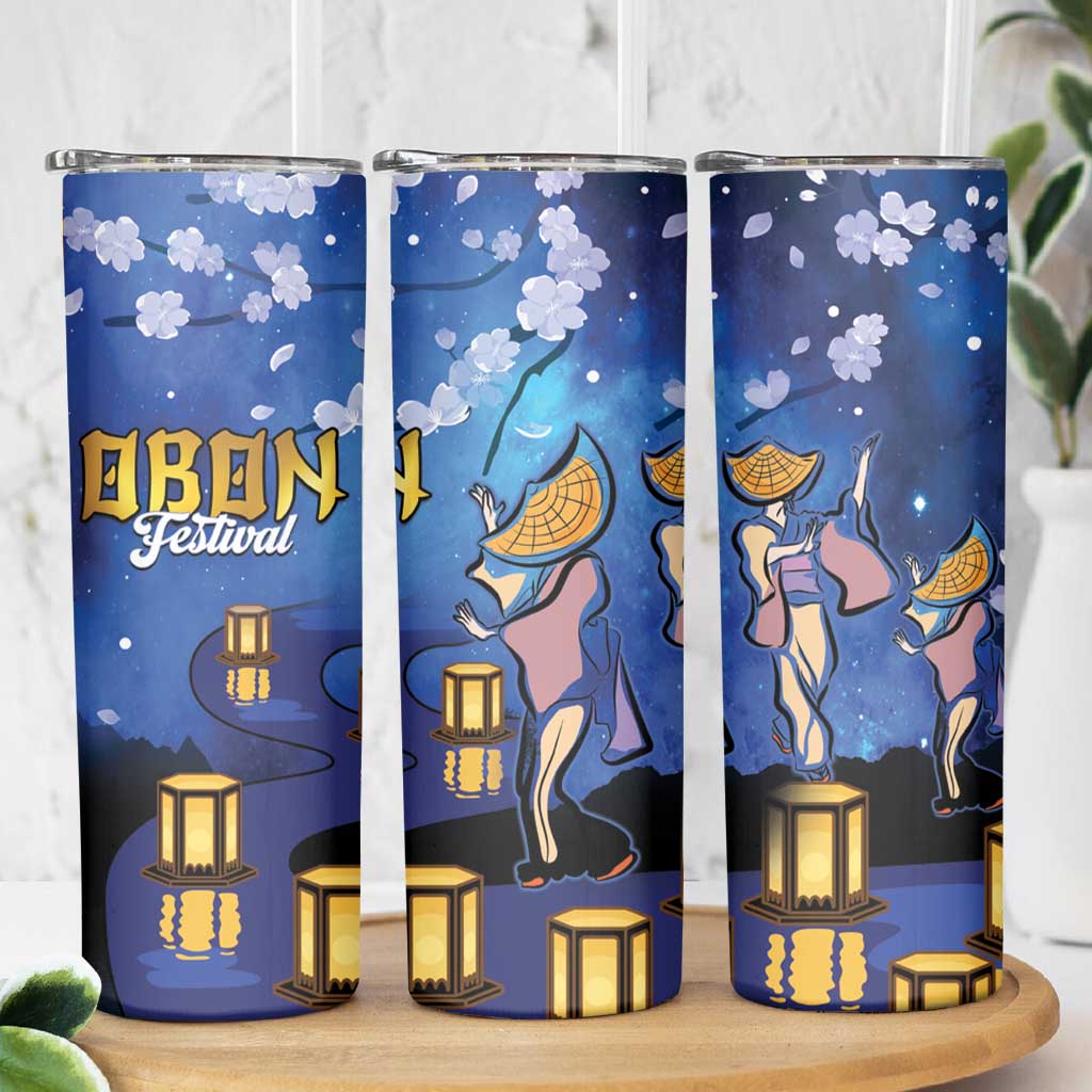 Japan Obon Festival Skinny Tumbler Sakura Lanterns With Bon Dance - Wonder Print Shop