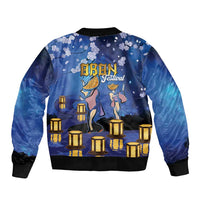 Japan Obon Festival Sleeve Zip Bomber Jacket Sakura Lanterns With Bon Dance - Wonder Print Shop