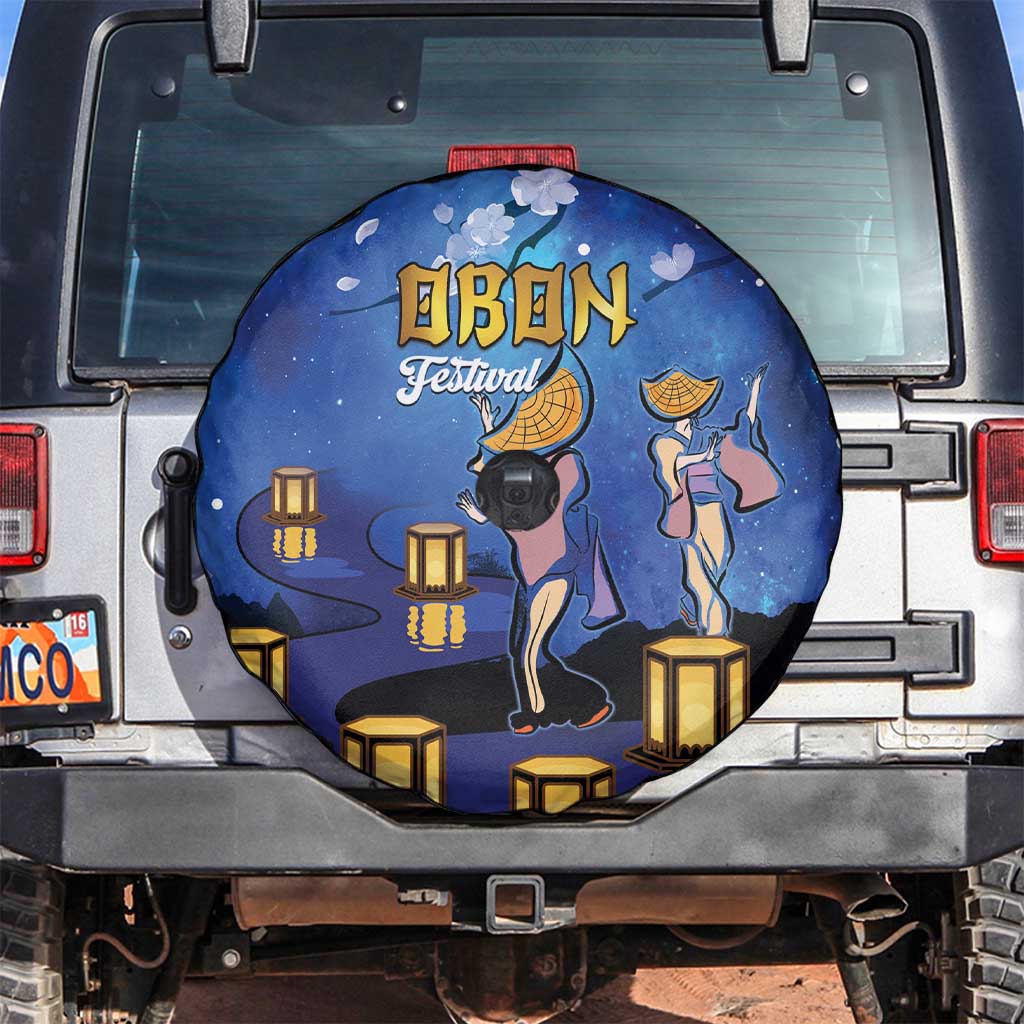 Japan Obon Festival Spare Tire Cover Sakura Lanterns With Bon Dance - Wonder Print Shop