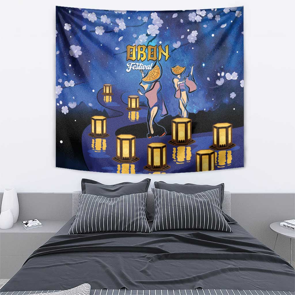 Japan Obon Festival Tapestry Sakura Lanterns With Bon Dance - Wonder Print Shop