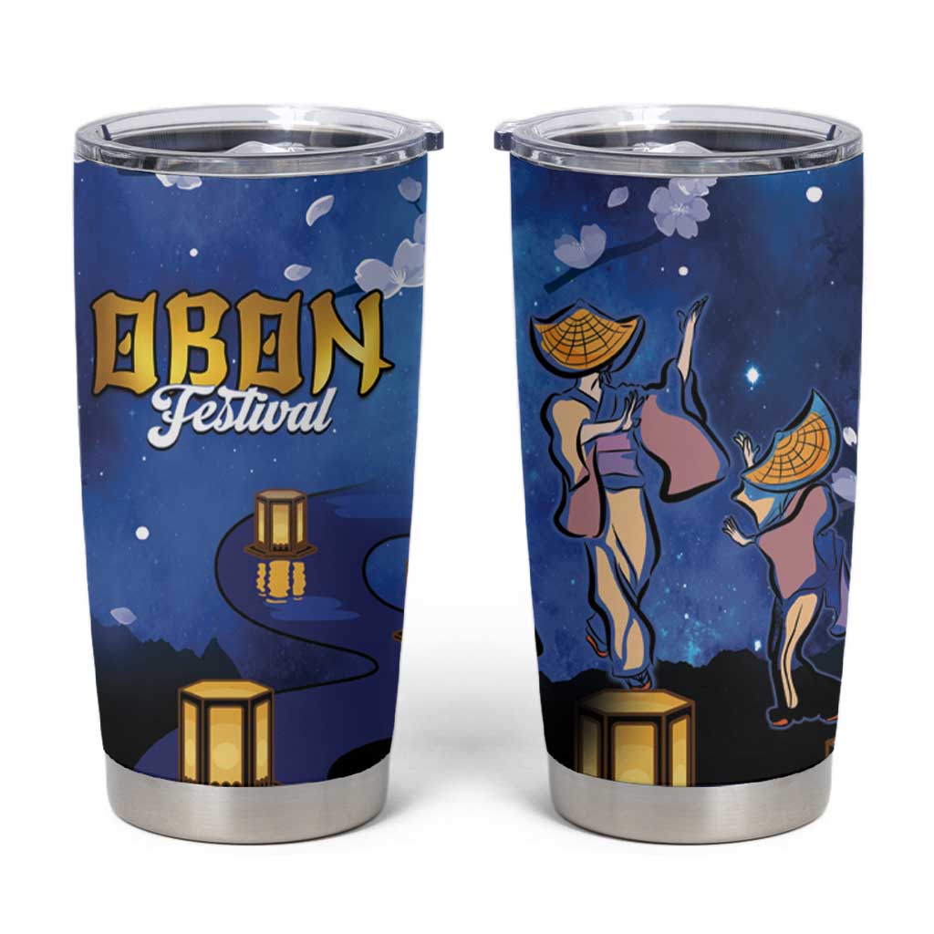 Japan Obon Festival Tumbler Cup Sakura Lanterns With Bon Dance - Wonder Print Shop