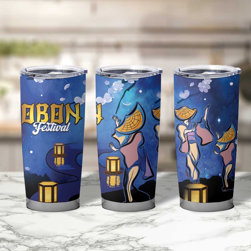Japan Obon Festival Tumbler Cup Sakura Lanterns With Bon Dance - Wonder Print Shop