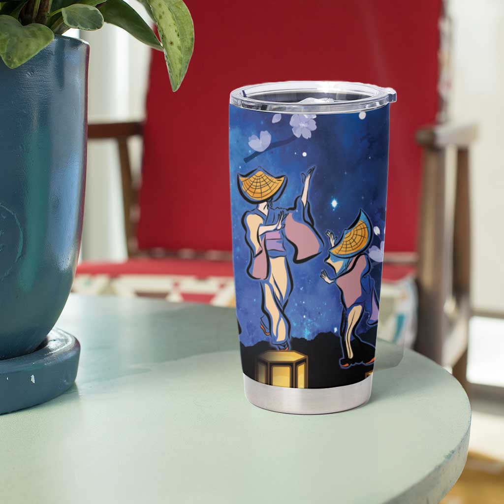 Japan Obon Festival Tumbler Cup Sakura Lanterns With Bon Dance - Wonder Print Shop