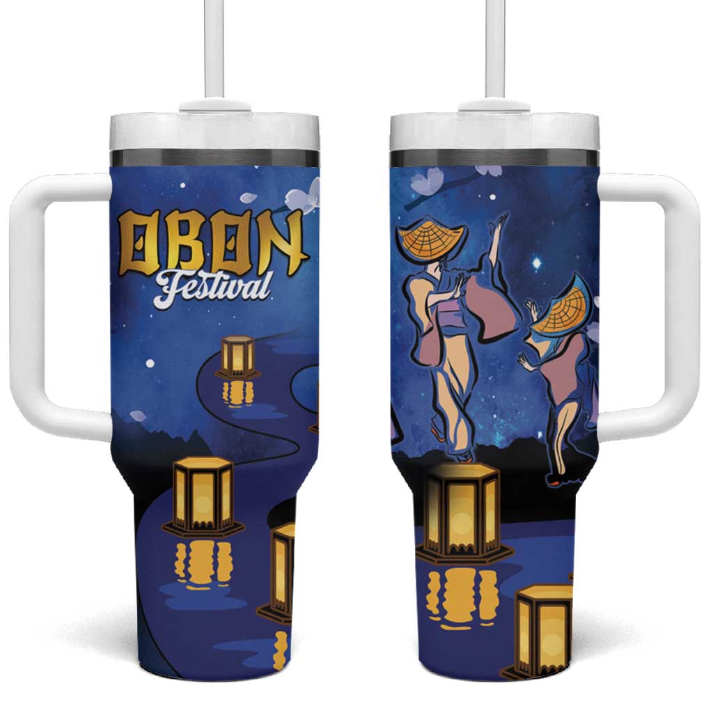 Japan Obon Festival Tumbler With Handle Sakura Lanterns With Bon Dance - Wonder Print Shop
