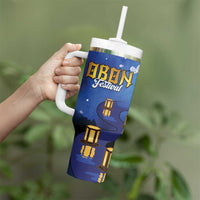 Japan Obon Festival Tumbler With Handle Sakura Lanterns With Bon Dance - Wonder Print Shop