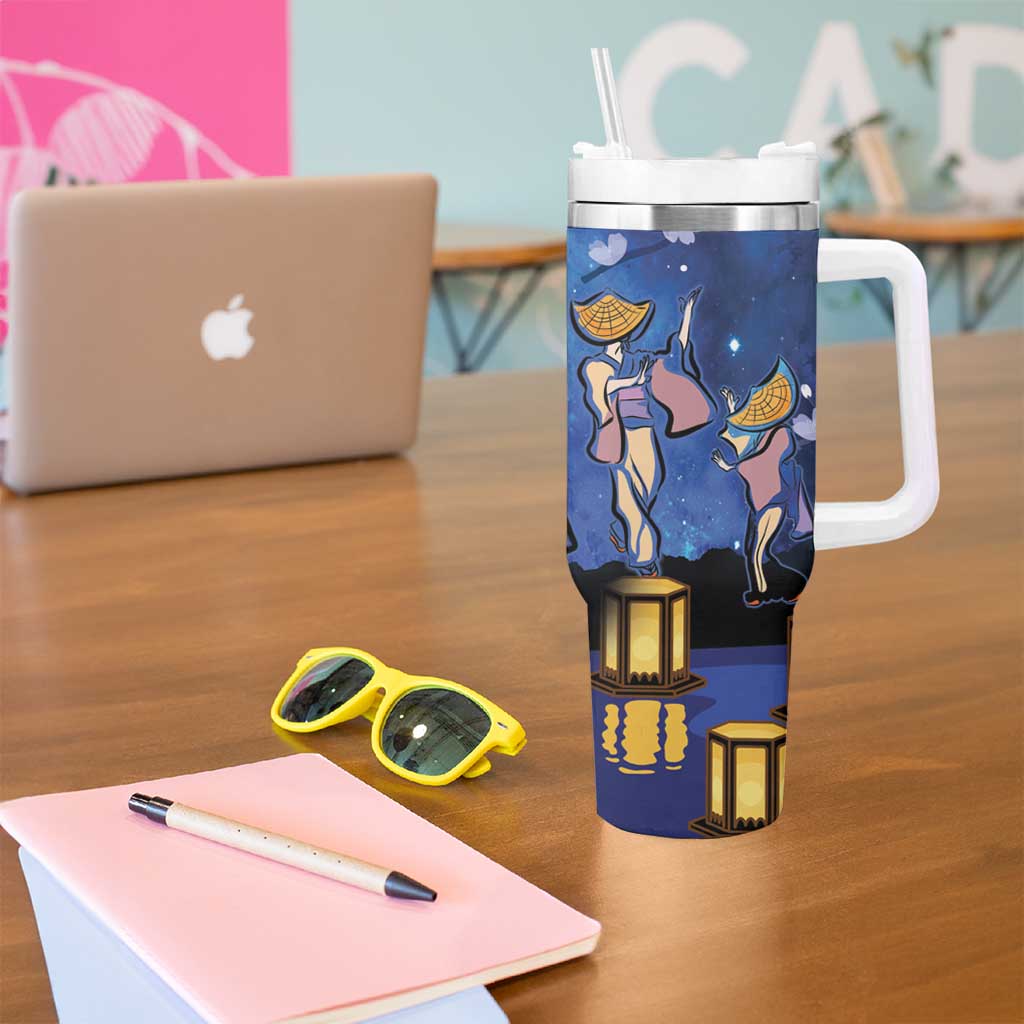 Japan Obon Festival Tumbler With Handle Sakura Lanterns With Bon Dance - Wonder Print Shop