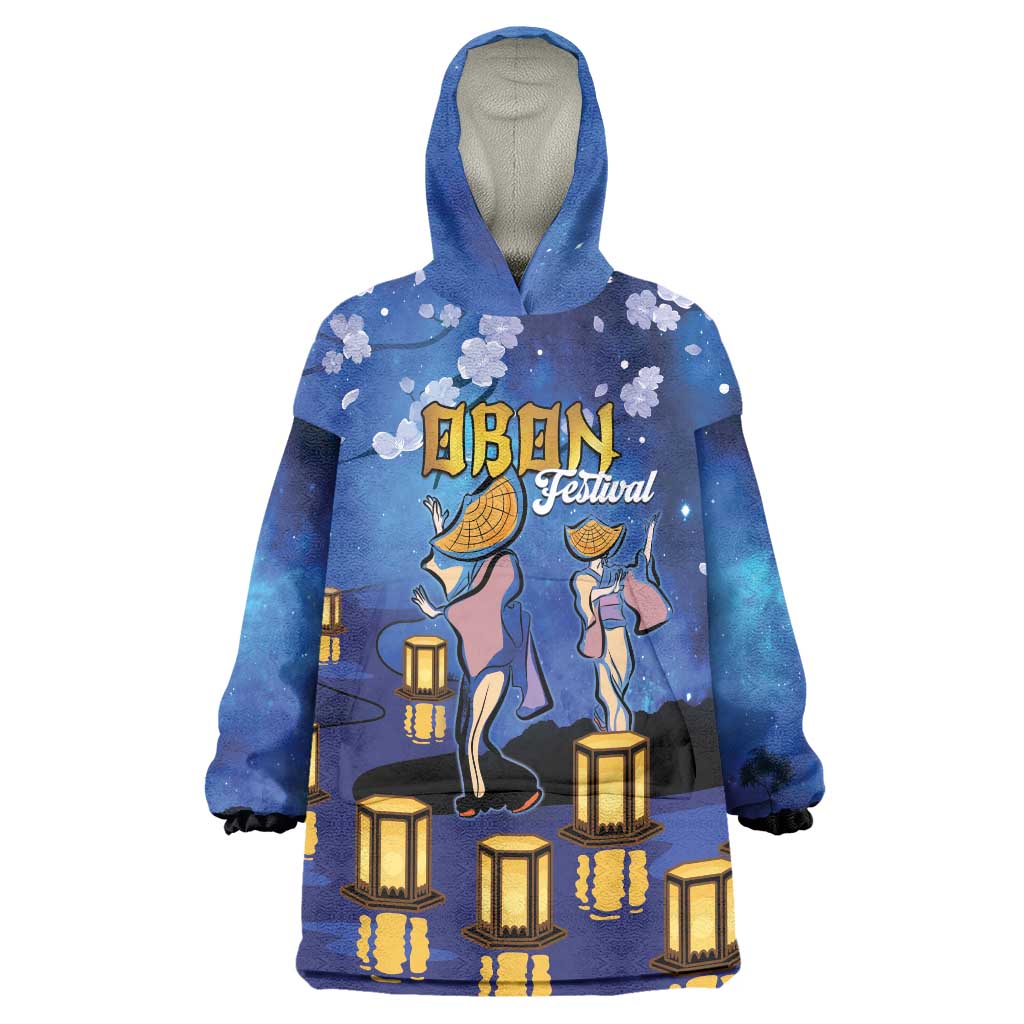 Japan Obon Festival Wearable Blanket Hoodie Sakura Lanterns With Bon Dance - Wonder Print Shop
