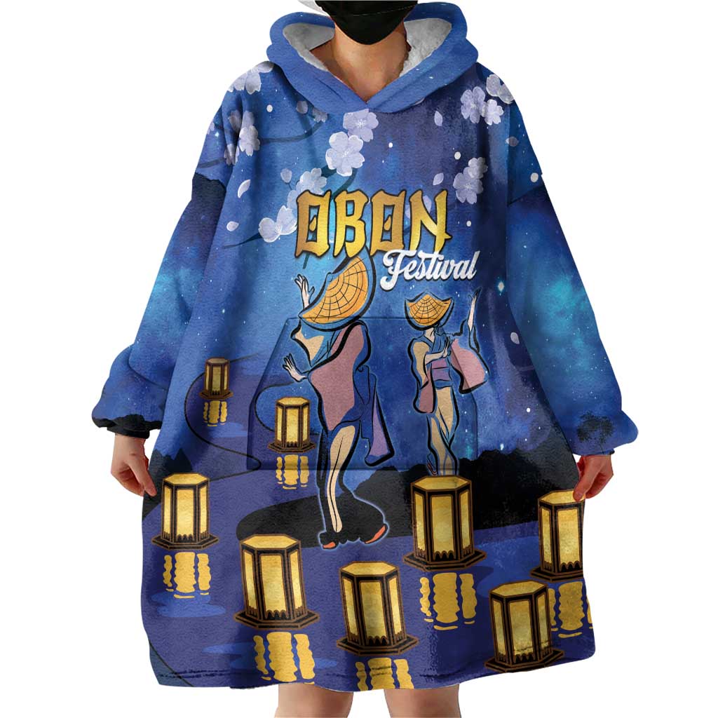 Japan Obon Festival Wearable Blanket Hoodie Sakura Lanterns With Bon Dance - Wonder Print Shop