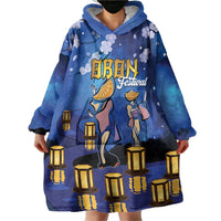 Japan Obon Festival Wearable Blanket Hoodie Sakura Lanterns With Bon Dance - Wonder Print Shop