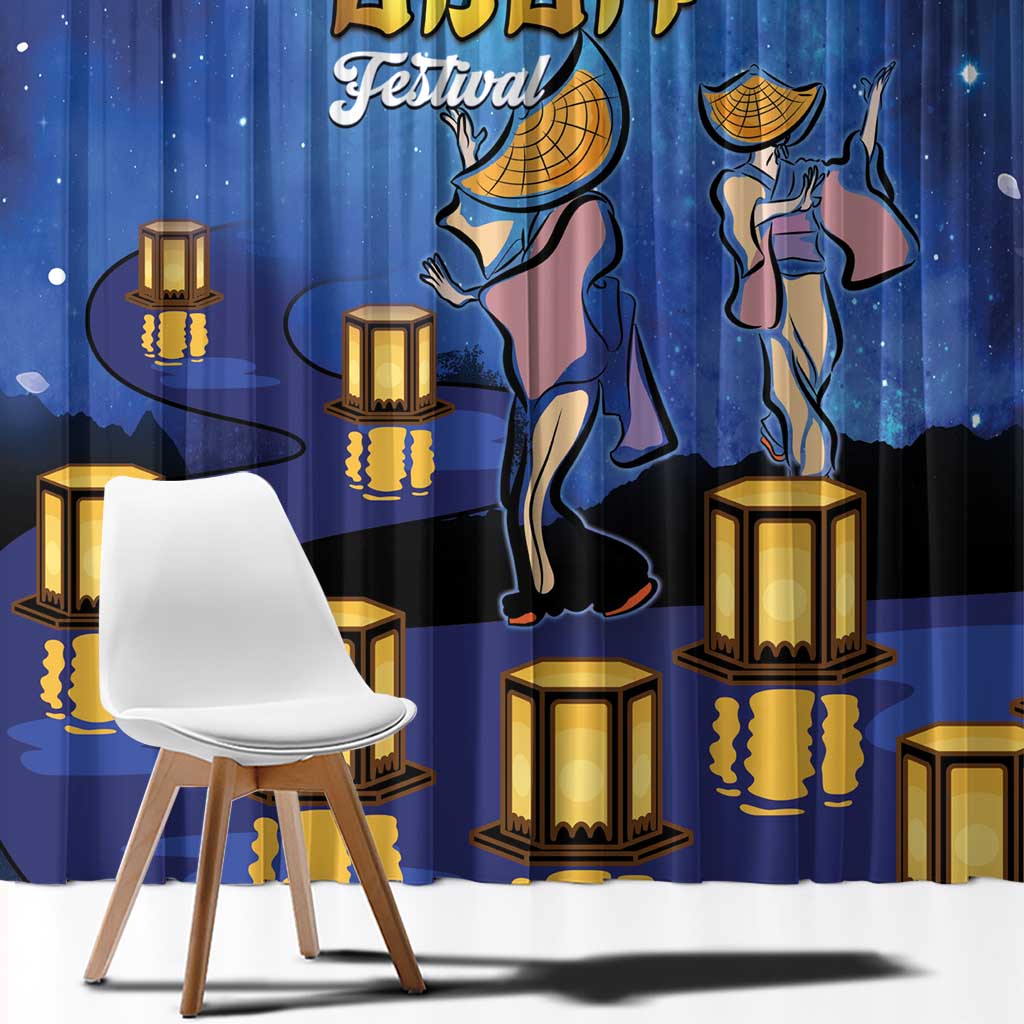 Japan Obon Festival Window Curtain Sakura Lanterns With Bon Dance - Wonder Print Shop