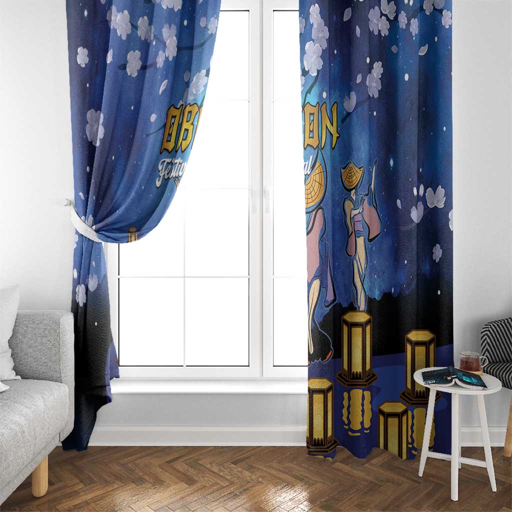 Japan Obon Festival Window Curtain Sakura Lanterns With Bon Dance - Wonder Print Shop
