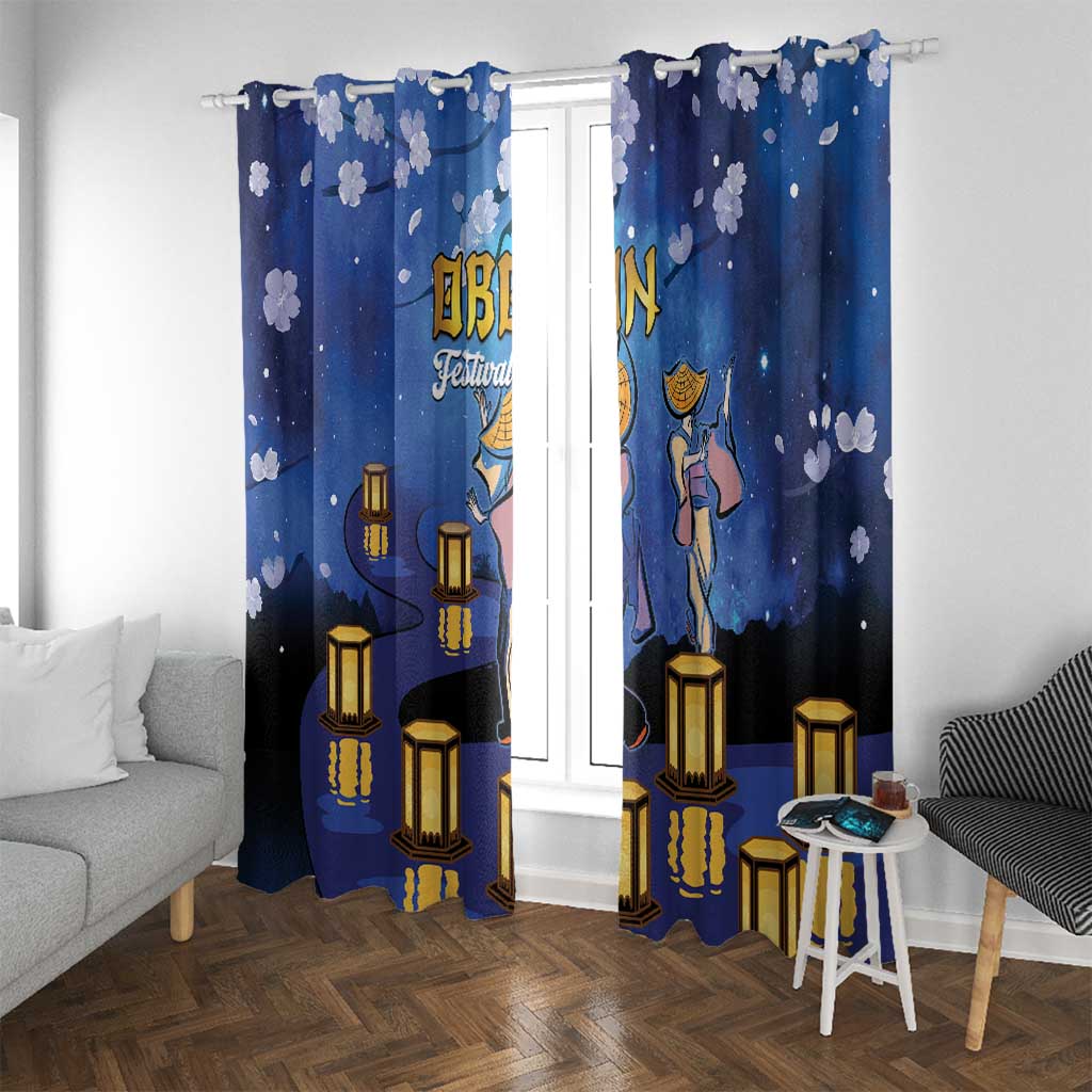 Japan Obon Festival Window Curtain Sakura Lanterns With Bon Dance - Wonder Print Shop