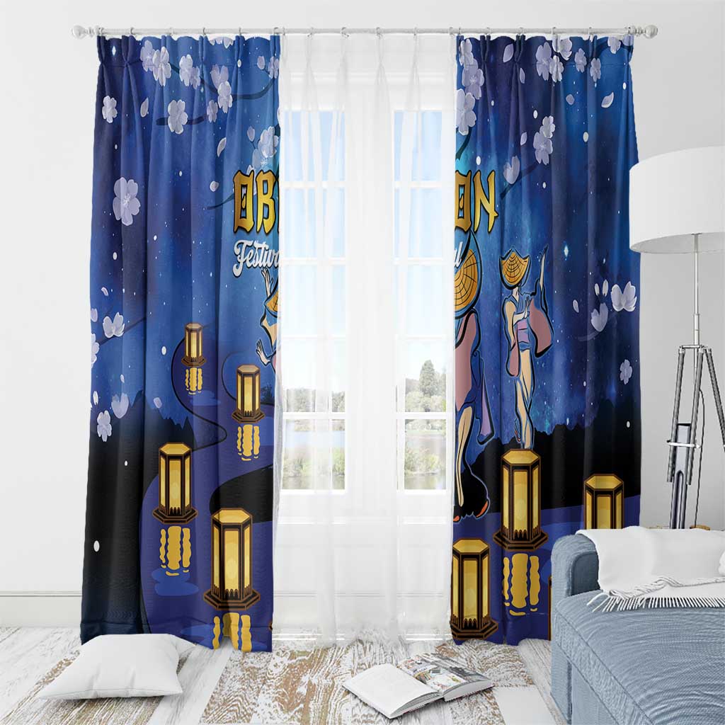 Japan Obon Festival Window Curtain Sakura Lanterns With Bon Dance - Wonder Print Shop