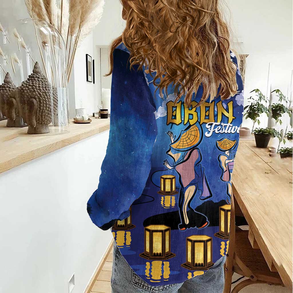 Japan Obon Festival Women Casual Shirt Sakura Lanterns With Bon Dance - Wonder Print Shop