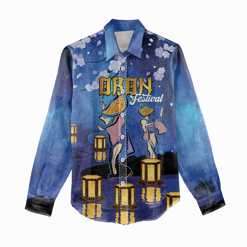 Japan Obon Festival Women Casual Shirt Sakura Lanterns With Bon Dance - Wonder Print Shop