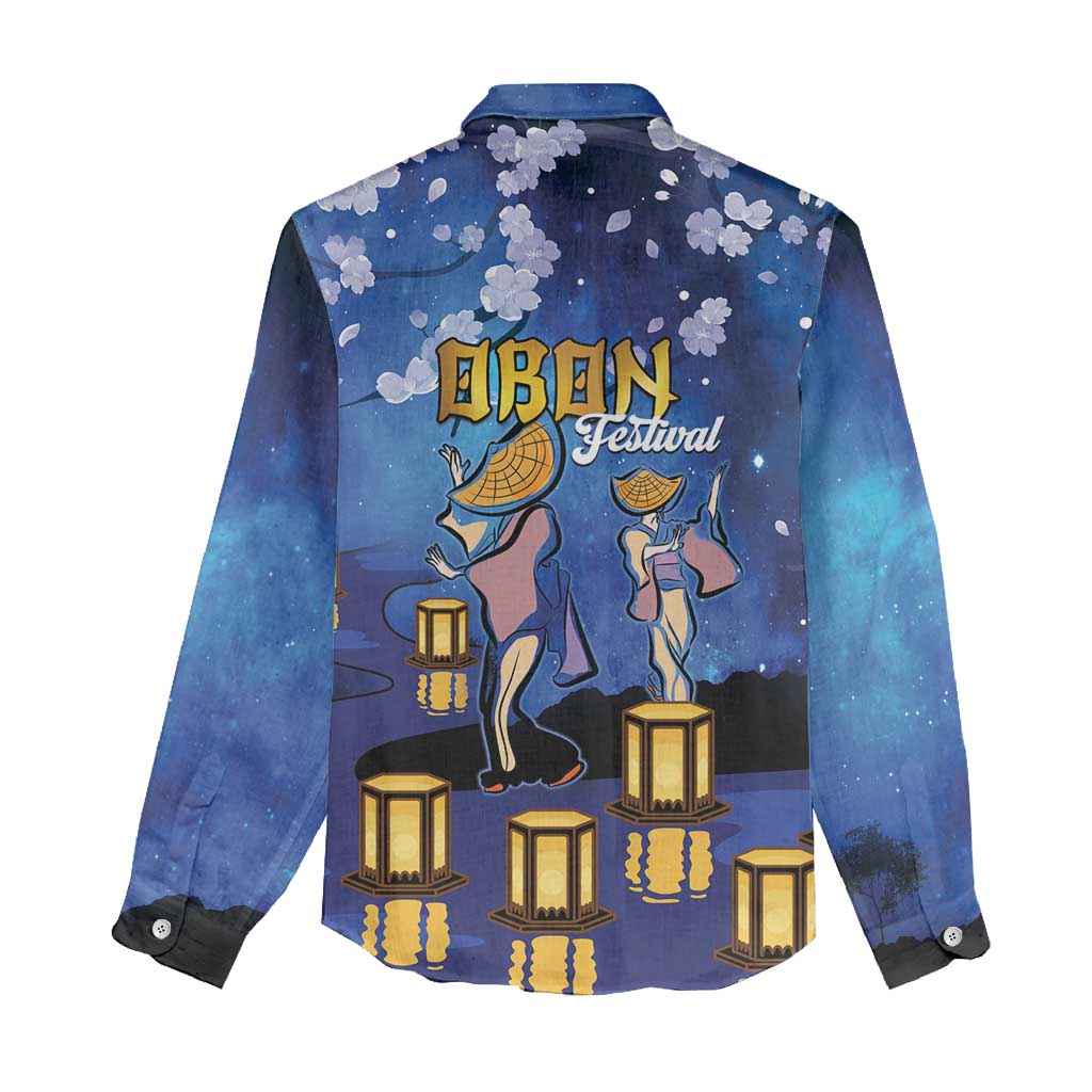 Japan Obon Festival Women Casual Shirt Sakura Lanterns With Bon Dance - Wonder Print Shop