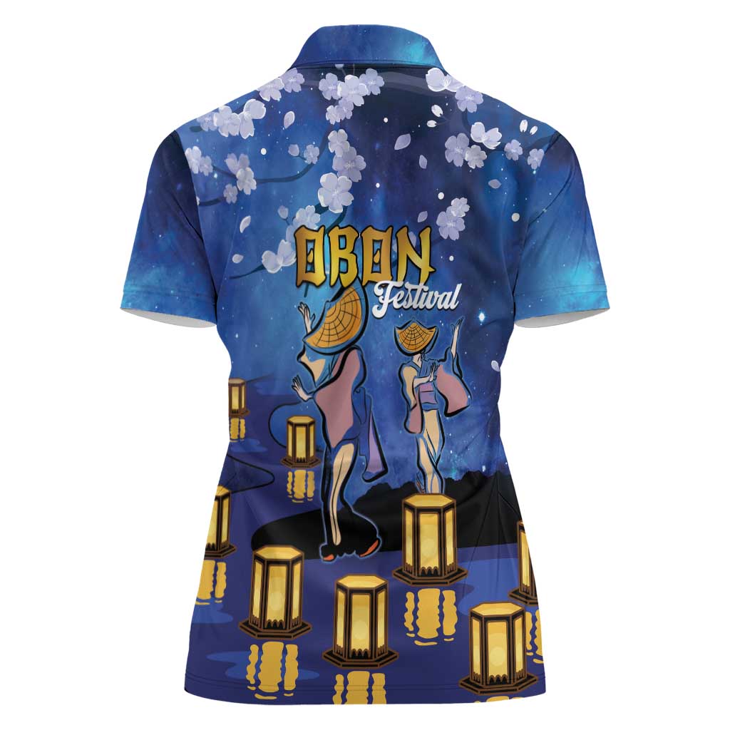 Japan Obon Festival Women Polo Shirt Sakura Lanterns With Bon Dance - Wonder Print Shop