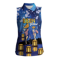 Japan Obon Festival Women Sleeveless Polo Shirt Sakura Lanterns With Bon Dance - Wonder Print Shop