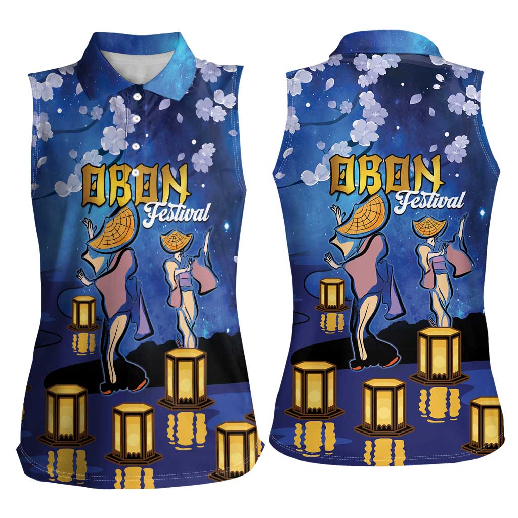 Japan Obon Festival Women Sleeveless Polo Shirt Sakura Lanterns With Bon Dance - Wonder Print Shop