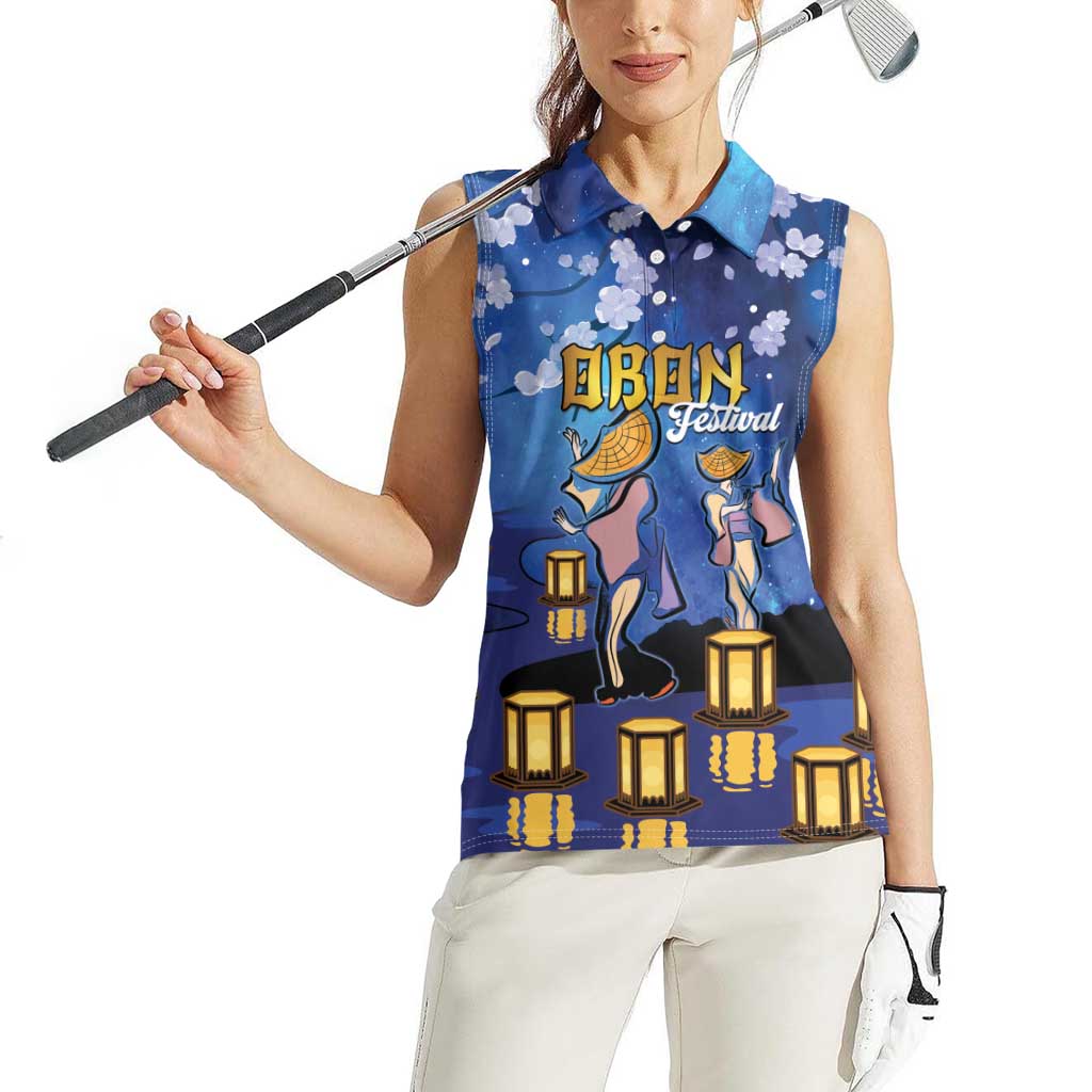 Japan Obon Festival Women Sleeveless Polo Shirt Sakura Lanterns With Bon Dance - Wonder Print Shop