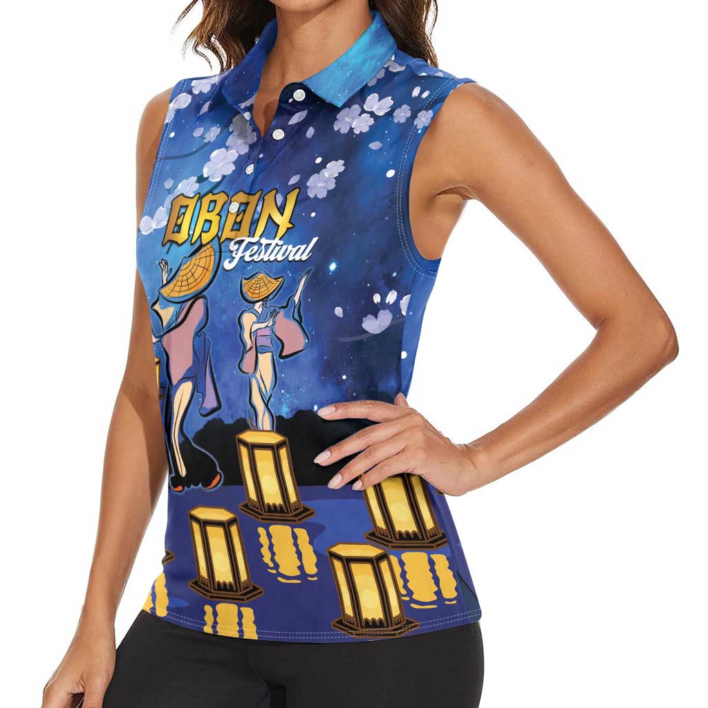 Japan Obon Festival Women Sleeveless Polo Shirt Sakura Lanterns With Bon Dance - Wonder Print Shop