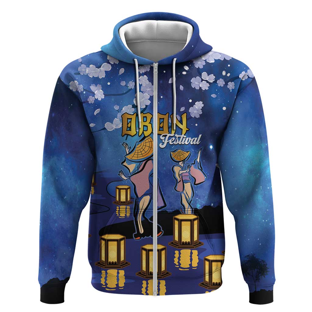 Japan Obon Festival Zip Hoodie Sakura Lanterns With Bon Dance - Wonder Print Shop